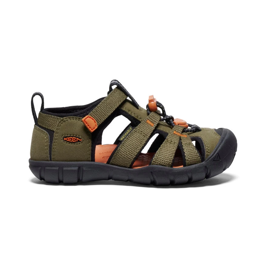 Keen Little Kids' Seacamp II CNX | Dark Olive/Gold Flame 1 Keen Little Kids' Seacamp II CNX | Dark Olive/Gold Flame